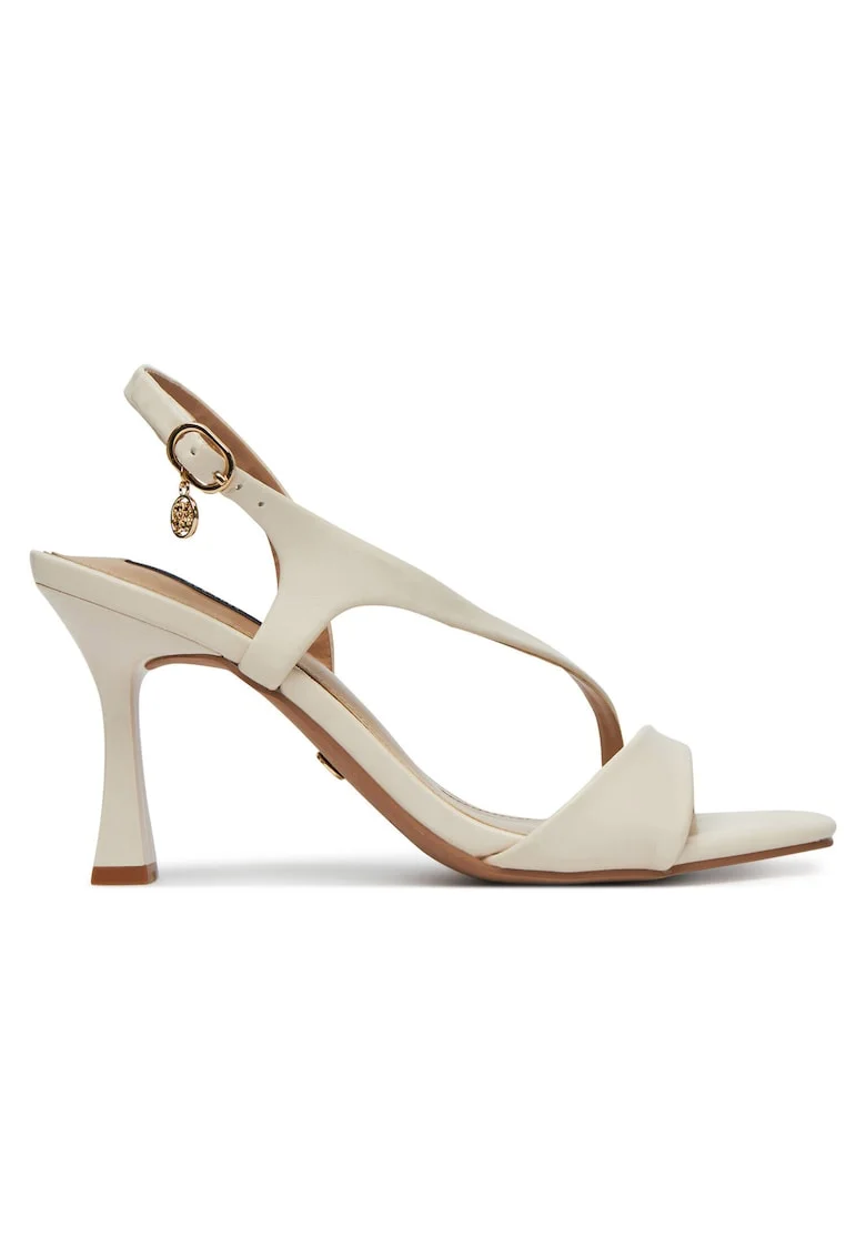 Sandale dama,  stiletto, bej, material sintetic