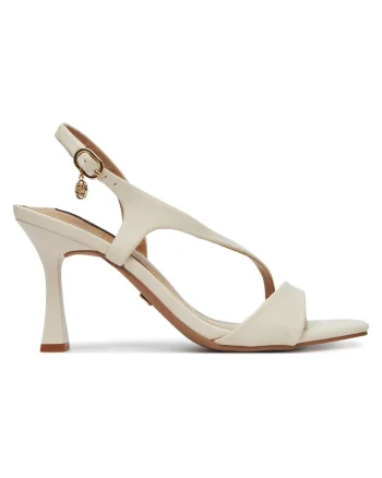 Sandale dama,  stiletto, bej, material sintetic