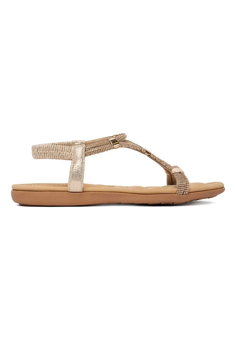 Sandale dama,  auriu, material sintetic, cu strasuri