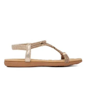 Sandale dama,  auriu, material sintetic, cu strasuri