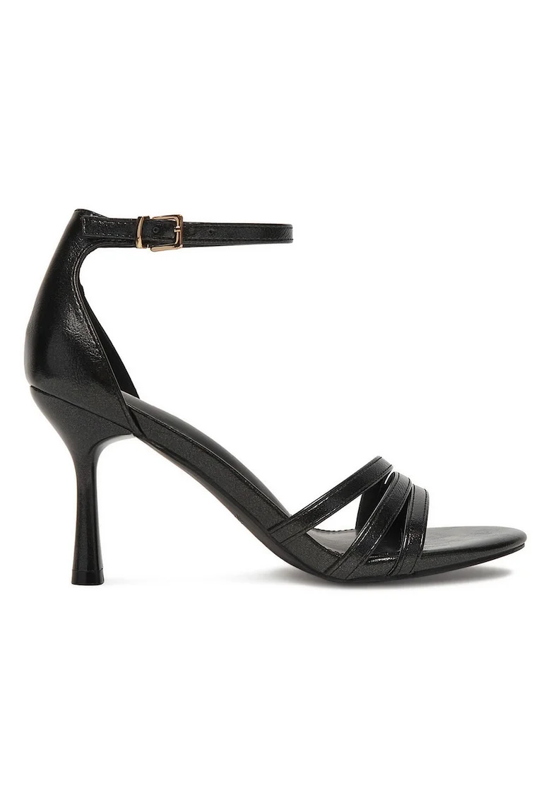 Sandale dama,  stiletto, negru, textil