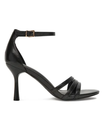 Sandale dama,  stiletto, negru, textil