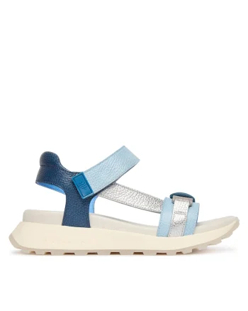 Sandale dama,  piele naturala, albastru/argintiu, velcro