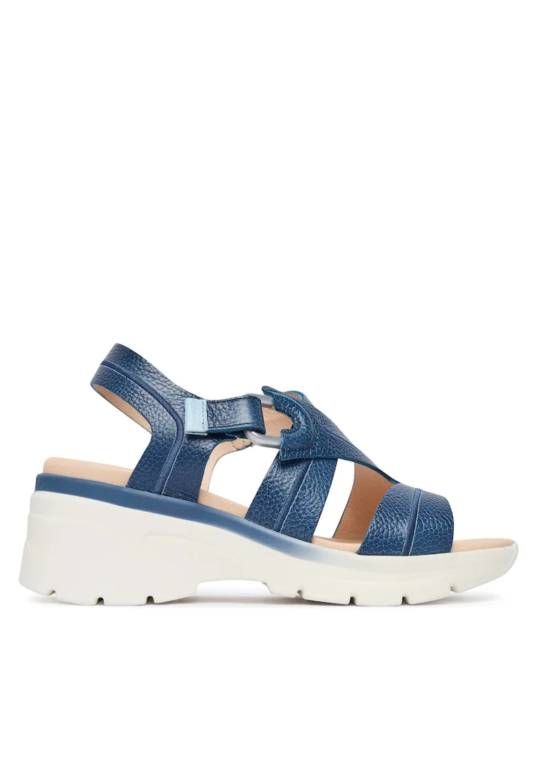 Sandale dama,  piele naturala, albastru, sistem inchidere Velcro