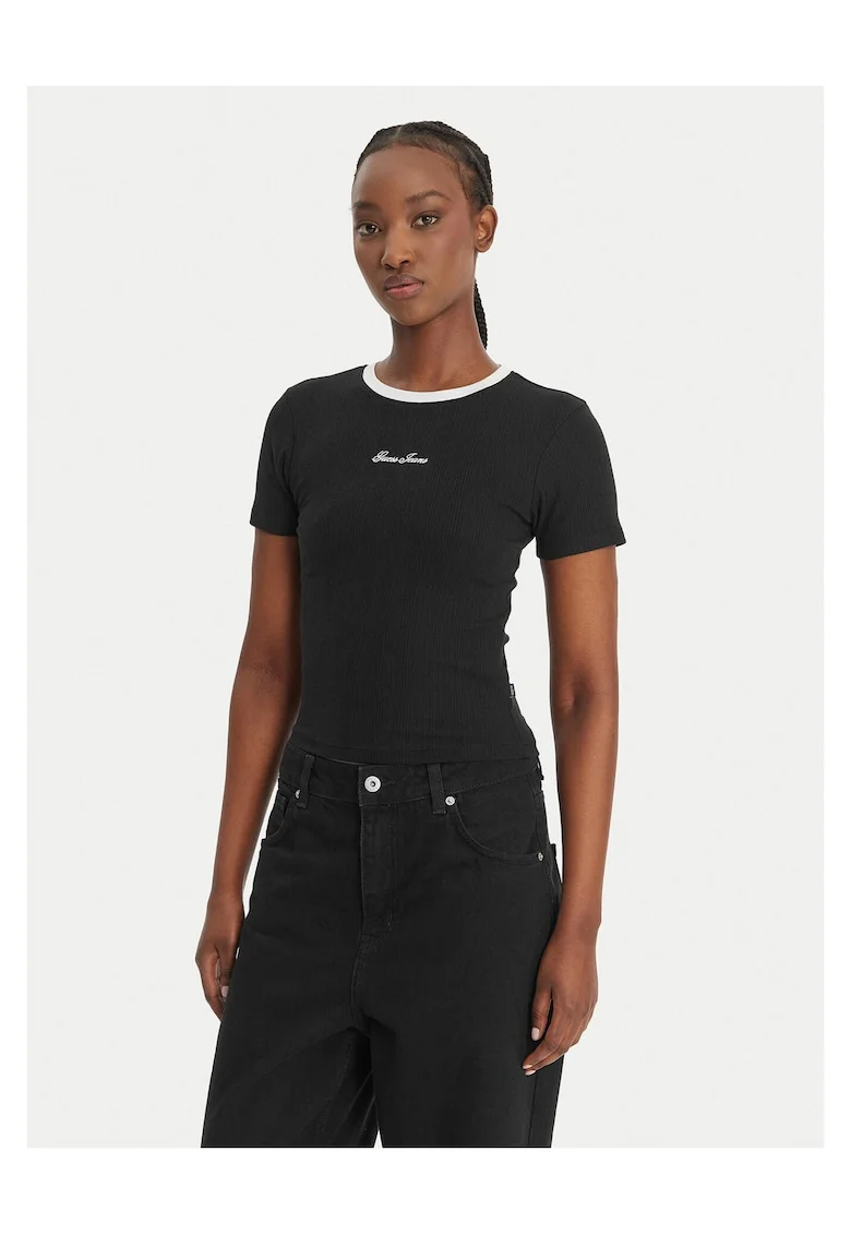 Tricou dama,  slim fit, negru, bumbac/modal/elastan