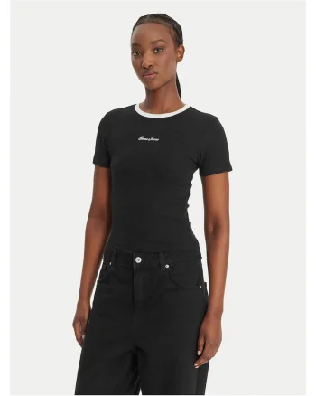 Tricou dama,  slim fit, negru, bumbac/modal/elastan