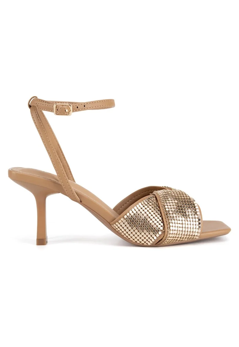 Sandale dama,  stiletto, maro/auriu, sintetic