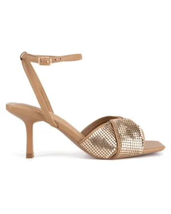 Sandale dama,  stiletto, maro/auriu, sintetic
