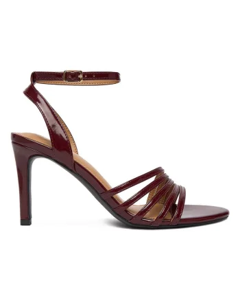 Sandale dama,  stiletto, rosu inchis, textil