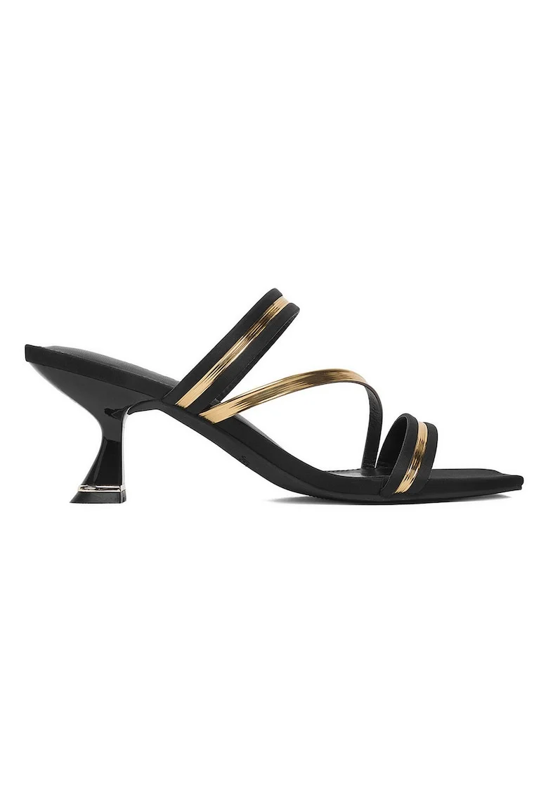 Sandale dama,  sintetic, cu toc, negru