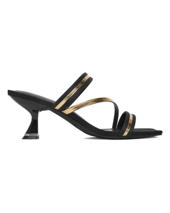 Sandale dama,  sintetic, cu toc, negru