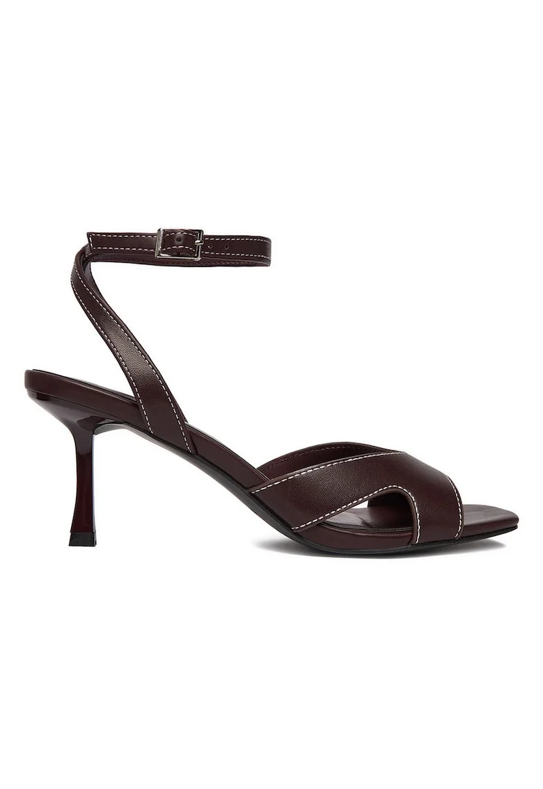 Sandale dama,  visiniu, stiletto, material textil