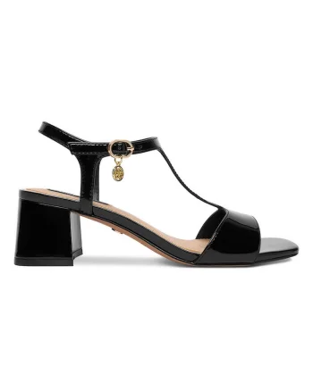 Sandale dama,  piele ecologica, toc bloc, negru