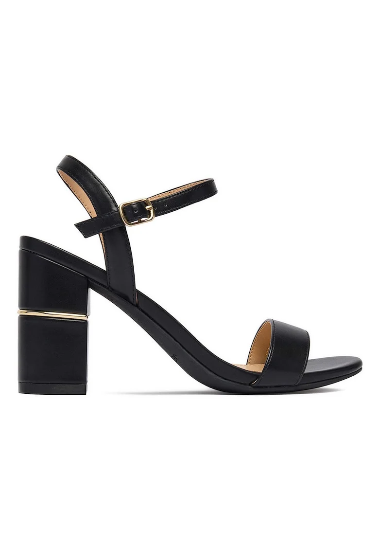 Sandale dama,  piele ecologica, toc clasic, negru