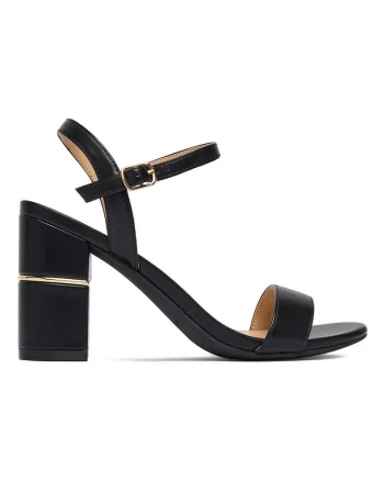 Sandale dama,  piele ecologica, toc clasic, negru
