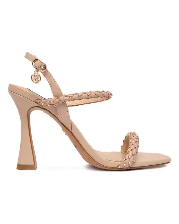 Sandale dama,  toc geometric, ornamente zirconiu, roz, piele ecologica