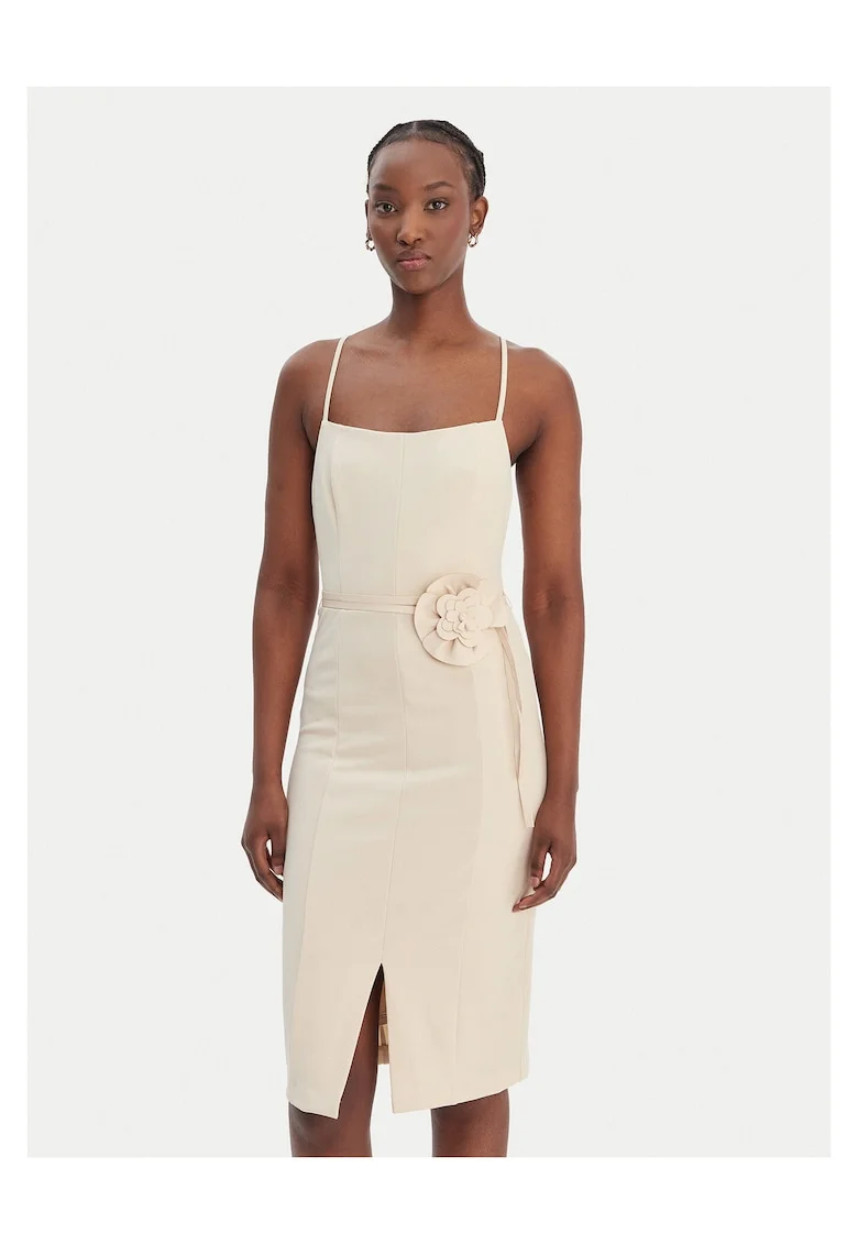 Rochie de cocktail,  fermoar, bej, poliester
