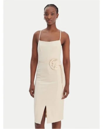 Rochie de cocktail,  fermoar, bej, poliester