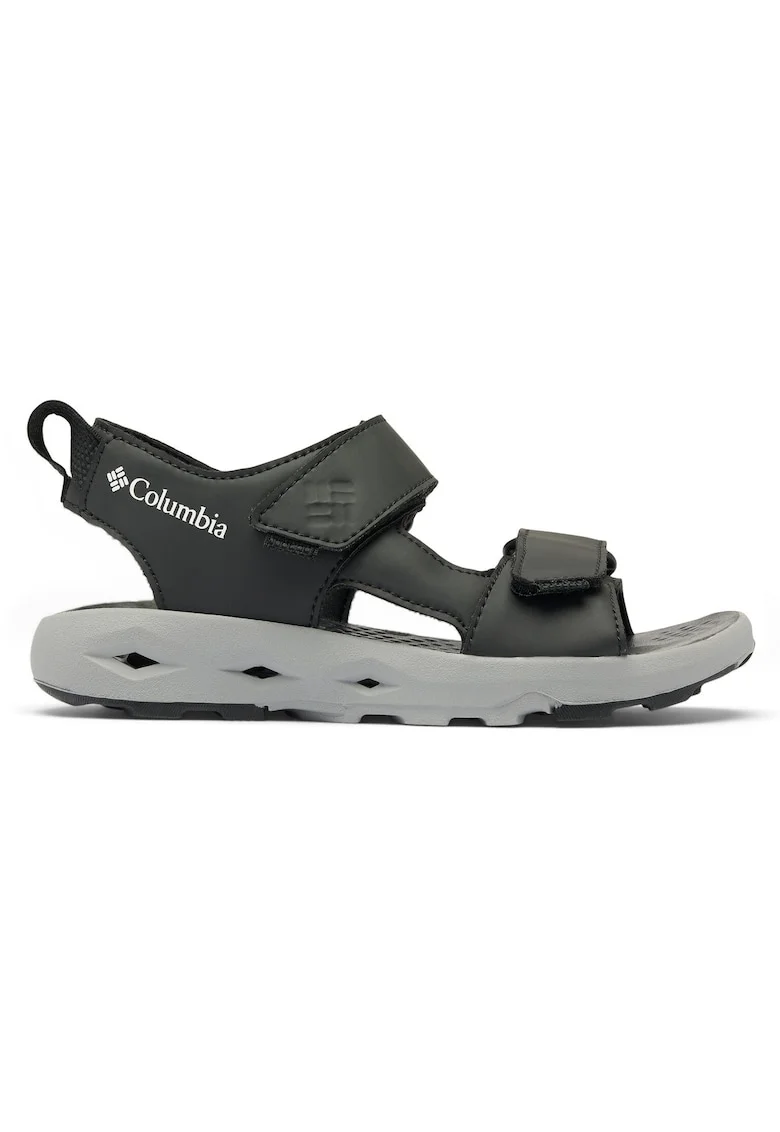 Sandale unisex,  piele ecologica, negru/gri, sistem inchidere Velcro
