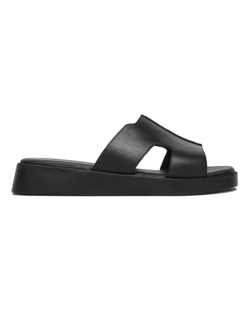 Papuci dama,  din piele naturala, negru, talpa groasa