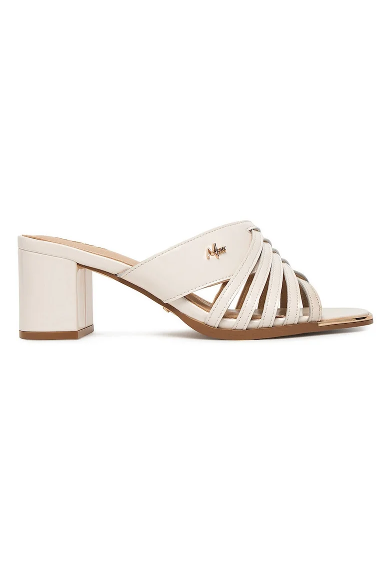 Papuci eleganti dama,  piele naturala, bej, tip toc clasic