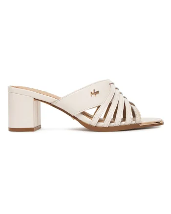 Papuci eleganti dama,  piele naturala, bej, tip toc clasic