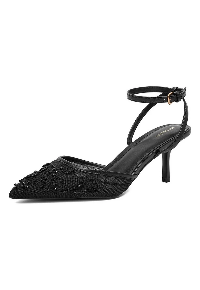 Pantofi dama,  sintetic, toc mic, negru