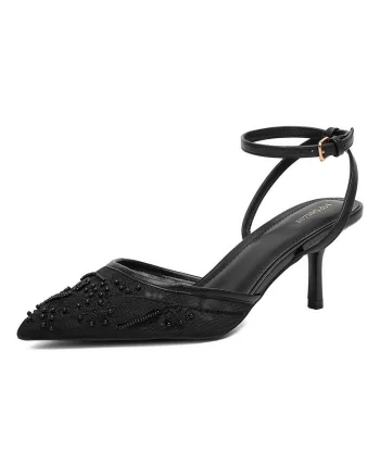 Pantofi dama,  sintetic, toc mic, negru