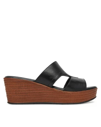 Papuci eleganti dama,  piele naturala, negru, platforma, varf deschis