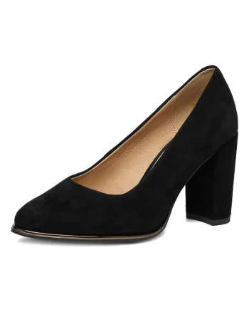 Pantofi pentru dama,  piele naturala, clasic, toc bloc, negru