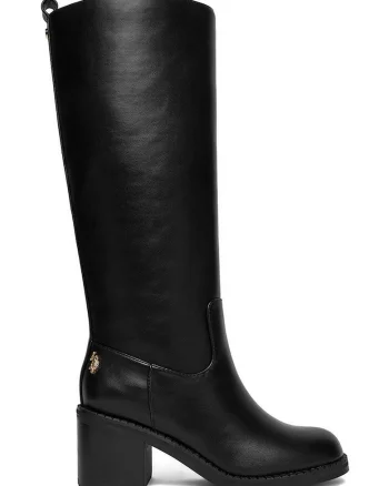 Cizme dama,  piele ecologica, negru, toc clasic, fermoar