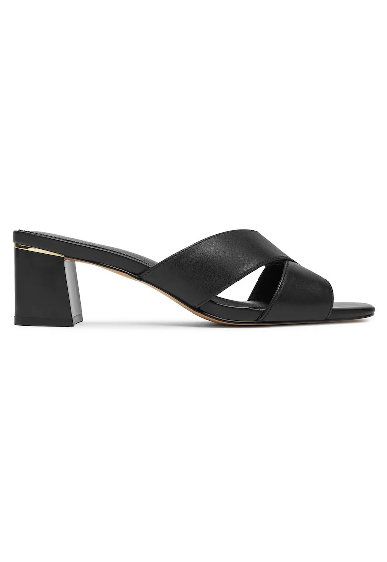 Papuci eleganti dama,  piele naturala, negru, toc bloc