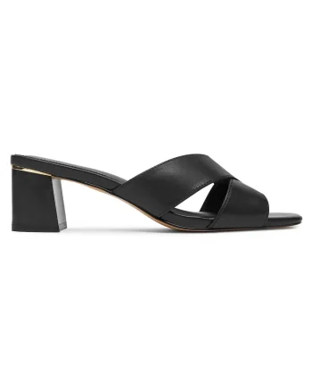 Papuci eleganti dama,  piele naturala, negru, toc bloc
