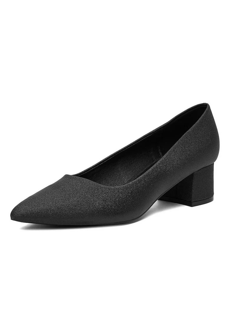Pantofi dama,  toc bloc, varf ascutit, negru, sintetic