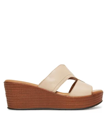 Papuci dama,  piele naturala, bej, platforma, varf deschis
