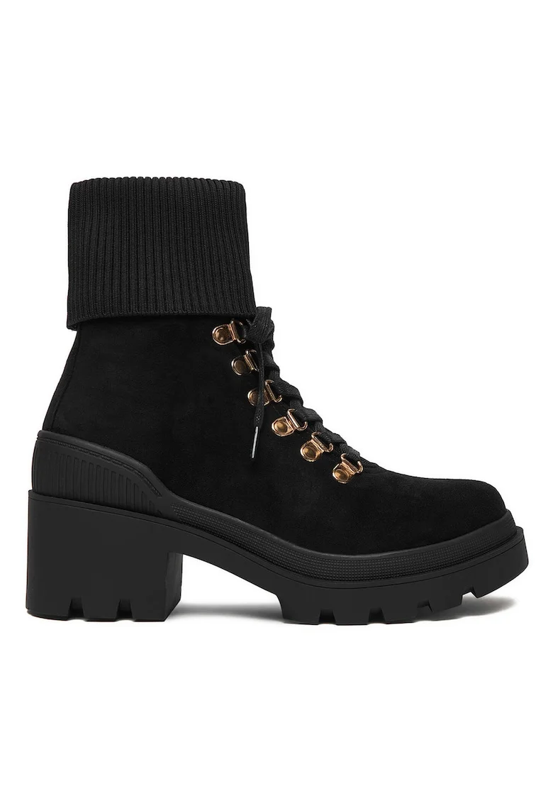 Botine dama,  material sintetic, toc stabil, negru