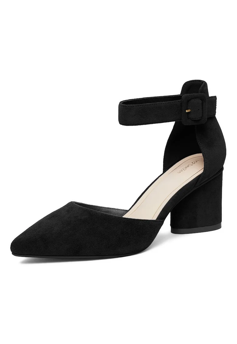 Pantofi dama,  clasic, toc bloc, textil, negru