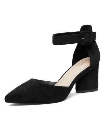 Pantofi dama,  clasic, toc bloc, textil, negru
