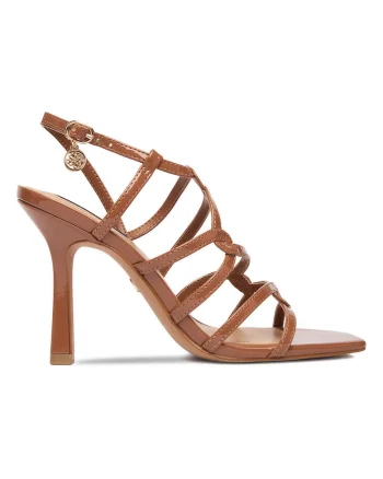 Sandale dama,  stiletto, piele ecologica, maro