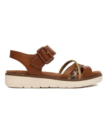 Sandale femei,  piele naturala, velcro, maro