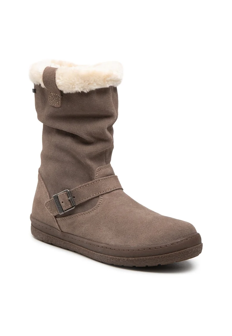 Cizme Fete,  piele naturala, gri, fermoar, material sintetic,