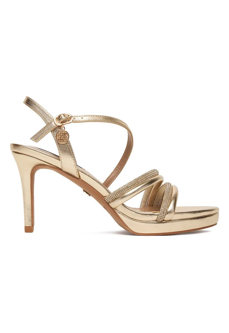 Sandale dama,  stiletto, auriu, material sintetic