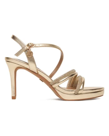 Sandale dama,  stiletto, auriu, material sintetic