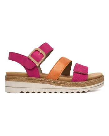 Sandale dama,  sintetic, multicolor, talpa groasa, inchidere velcro