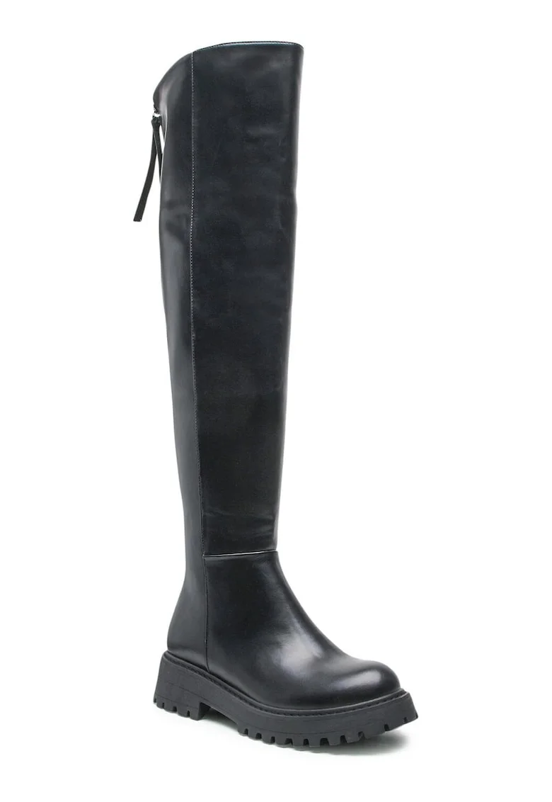 Cizme dama,  piele ecologica, negru, fermoar, talpa masiva,