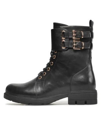 Ghete dama,  piele ecologica, fermoar, negru,