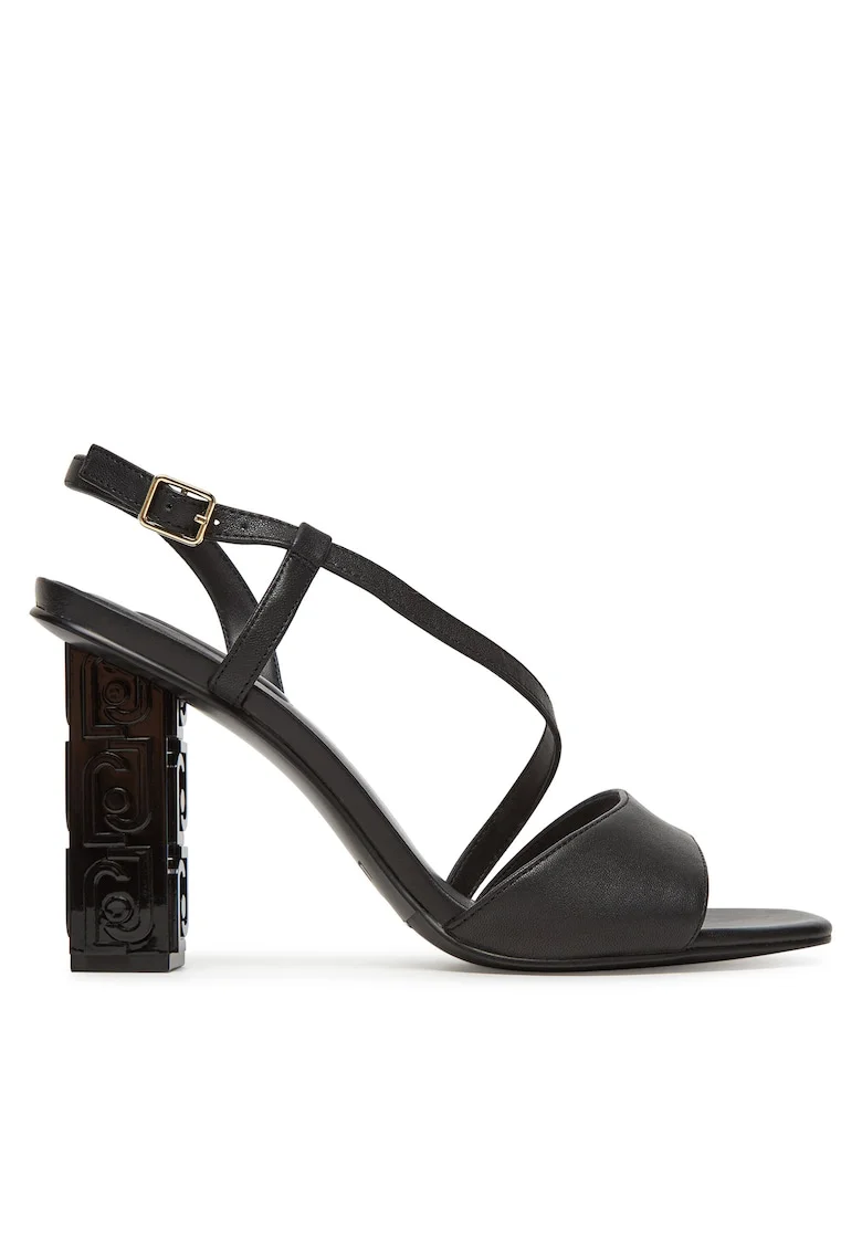 Sandale dama,  piele naturala, toc stabil, negru
