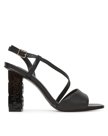 Sandale dama,  piele naturala, toc stabil, negru