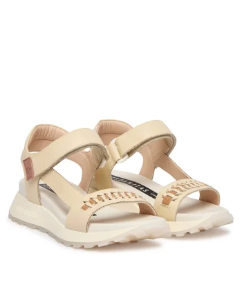 Sandale dama  piele naturala, velcro, bej