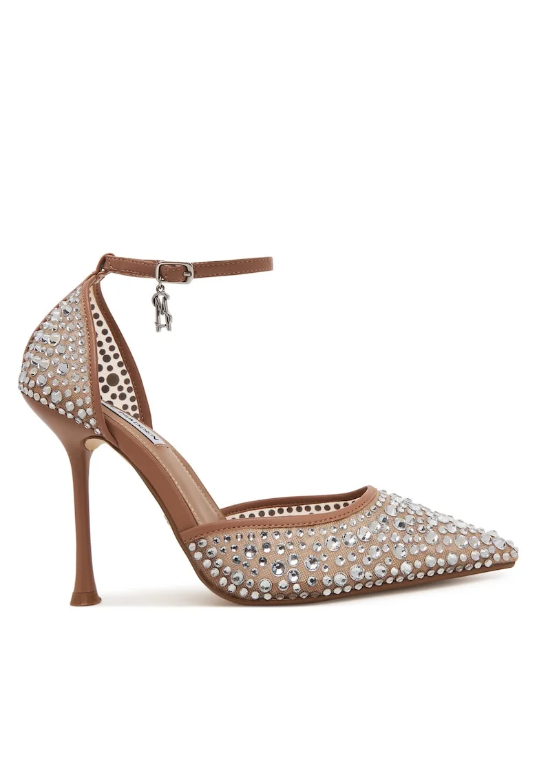 Pantofi dama,  stiletto, maro, sintetic/textil
